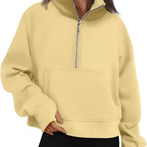 Womens Sweatshirts Half Zip Cropped Pullover Quarter Zipper Hoodies 2025 Fall Fashion Outfits Clothes