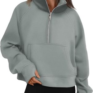 Womens Sweatshirts Half Zip Cropped Pullover Quarter Zipper Hoodies 2025 Fall Fashion Outfits Clothes