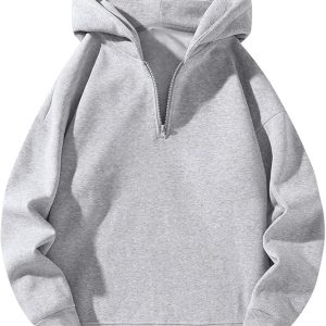 Men’s Quarter Zip Hoodies Zip Up Hoodie Long Sleeve Drop Shoulder Sweatshirt Casual Pullover