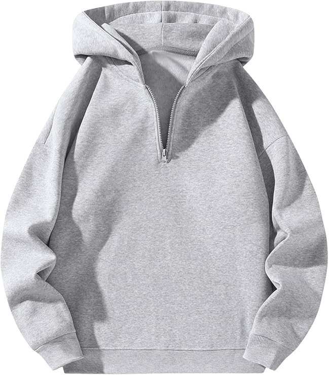 Men’s Quarter Zip Hoodies Zip Up Hoodie Long Sleeve Drop Shoulder Sweatshirt Casual Pullover