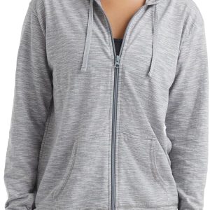 Women’s Slub Knit Full-Zip Hoodie, Textured Cotton Zip-Up T-Shirt Hoodie for Women